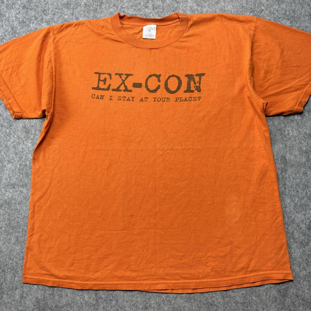 Vintage Delta Tag Shirt Mens Large Orange EX-CON Y2k Streetwear Graphic Tee